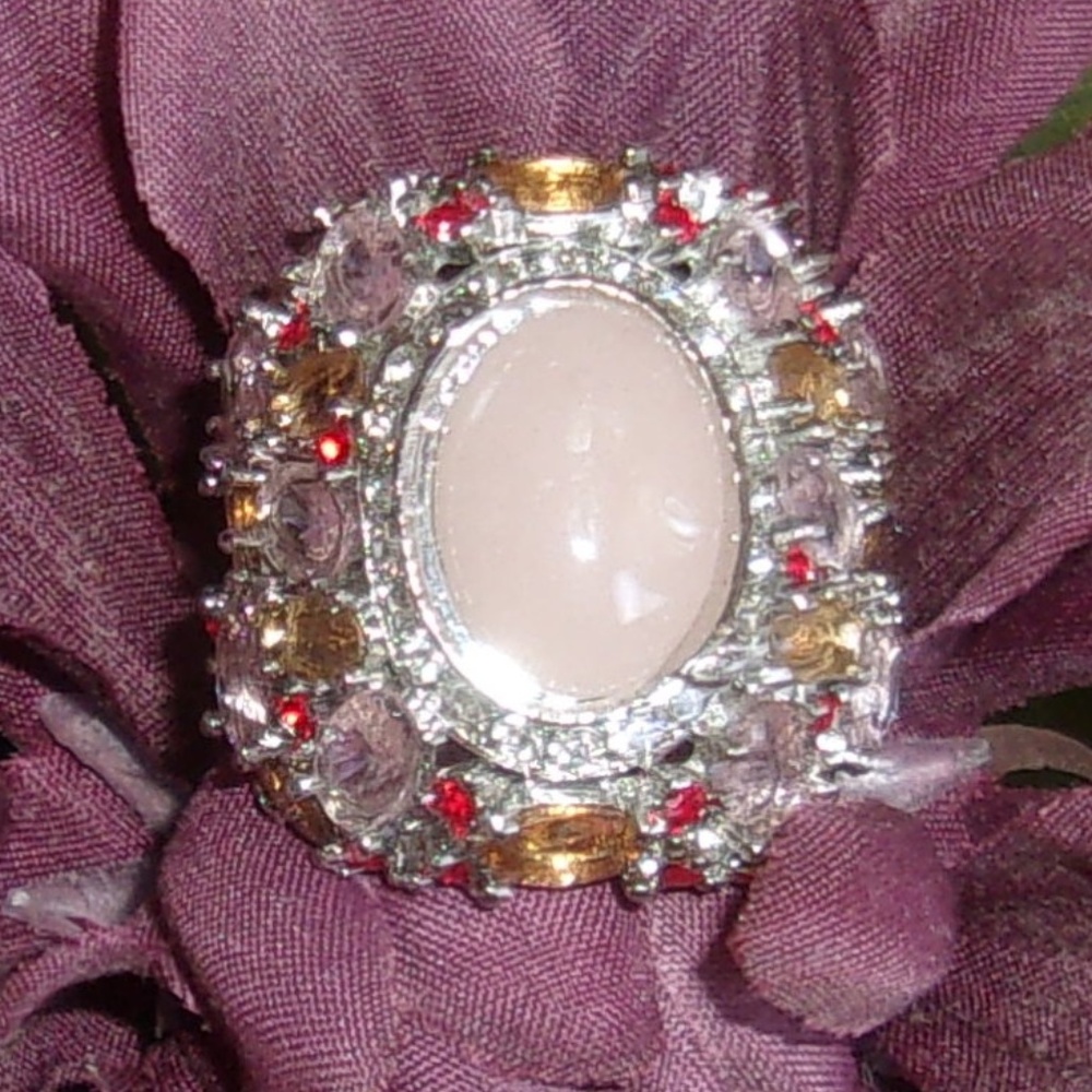 Huge Statement Multicolor Stones W/Pink Center